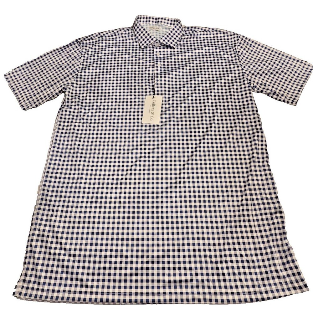 NWT Collars & Co Mens 3XL Dress Collar Polo Shirt Navy Gingham Performance - Picture 2 of 7